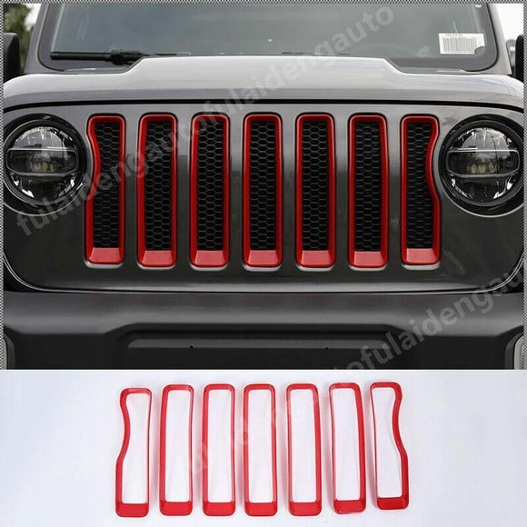 7P pour Jeep pour Wrangler JL 2018-2021 Grille Centrale avant Rouge Insert de Garniture