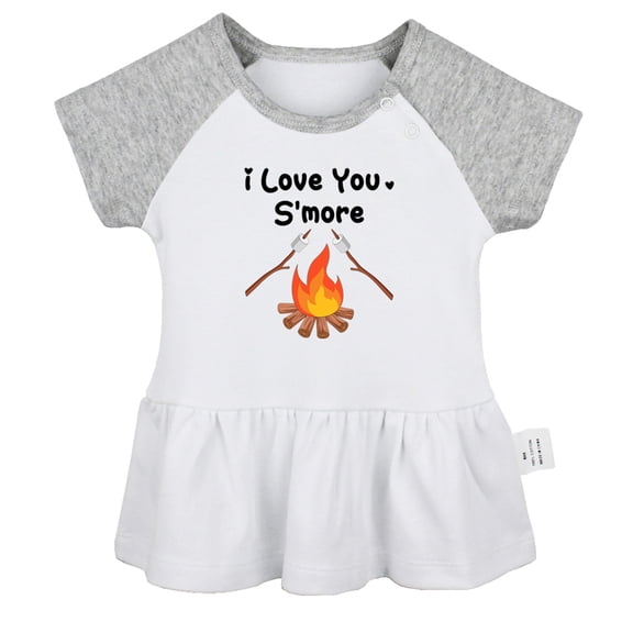 I Love You S'more Bonfire Marshmallows Funny Dresses For Baby, Newborn Babies Skirts, Infant Princess Dress, 0-24M Kids Graphic Clothes (Gray Raglan Dresses, 6-12 Months)