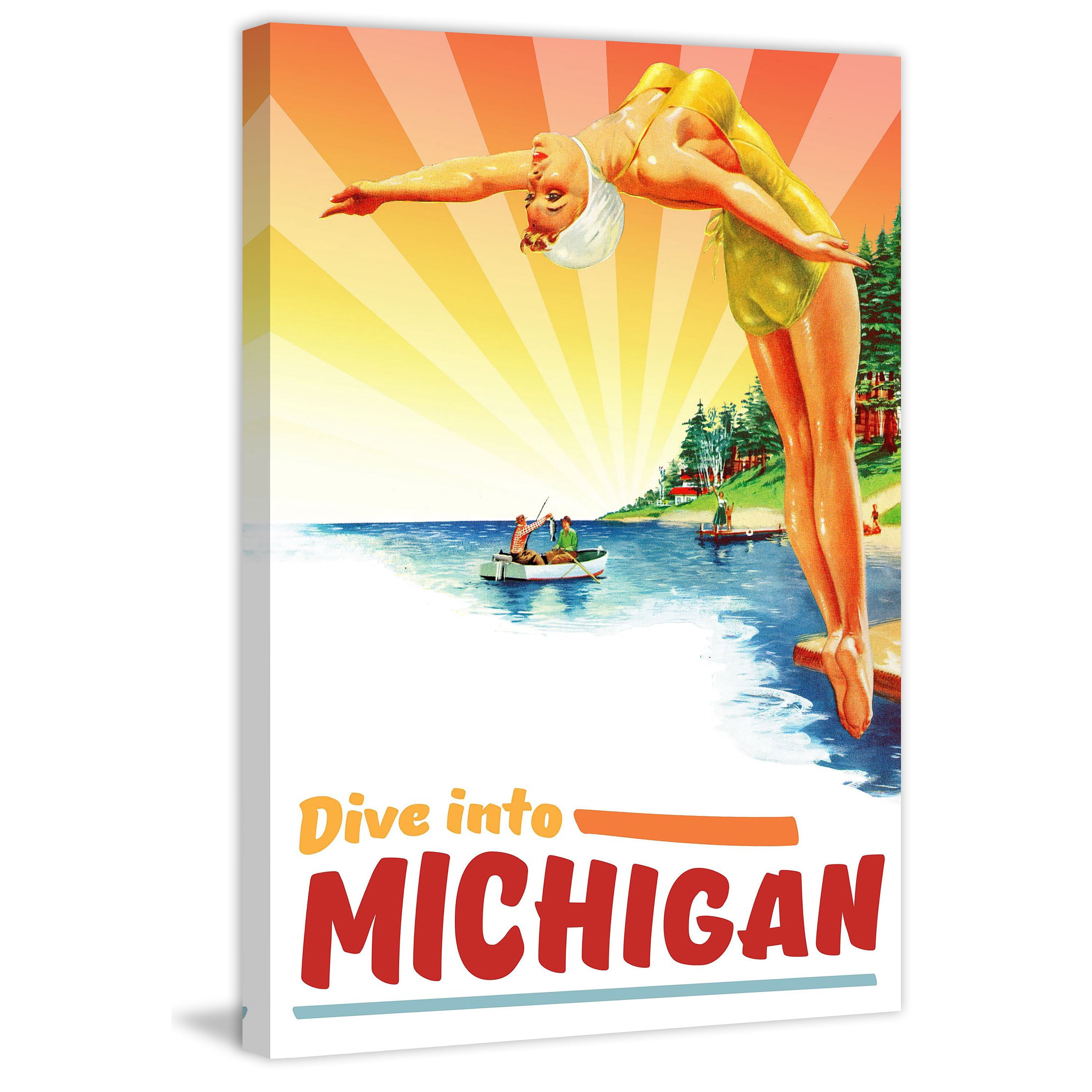 "Travel Poster Michigan" Painting Print on Wrapped Canvas