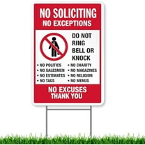 No Solicitation Sign, 18" x 9" with H Metal Stakes, Funny Decor for Home House Yard Residence, No Excuses, No Exceptions Do Not Ring Bell No Knock Sign