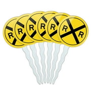 Railroad crossing Traffic Sign Train Cupcake Picks Toppers - Set of 6