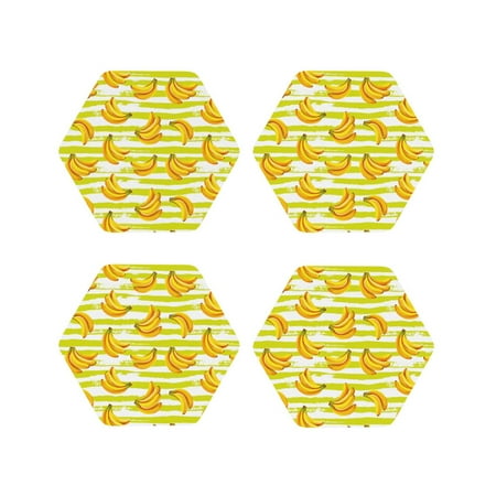 

Tideii Bananas On A Striped for Leather Coasters 4 Pieces Anti-fouling and Anti-scalding Decorative Coasters Suitable for Restaurants Kitchens Coffee Shops-Hexagon