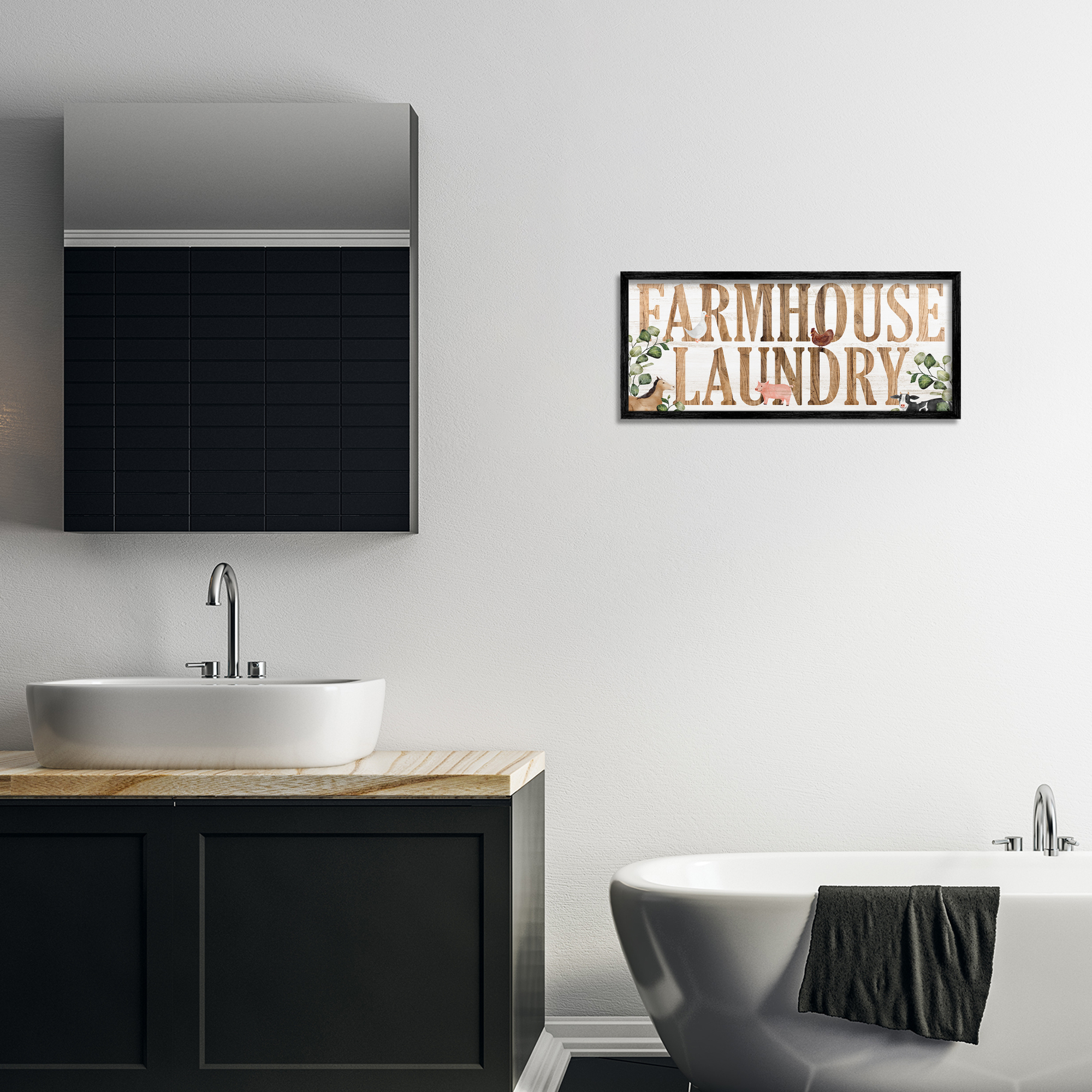 Rustic Farmhouse Laundry Black Framed Giclee Art, design by Kim Allen