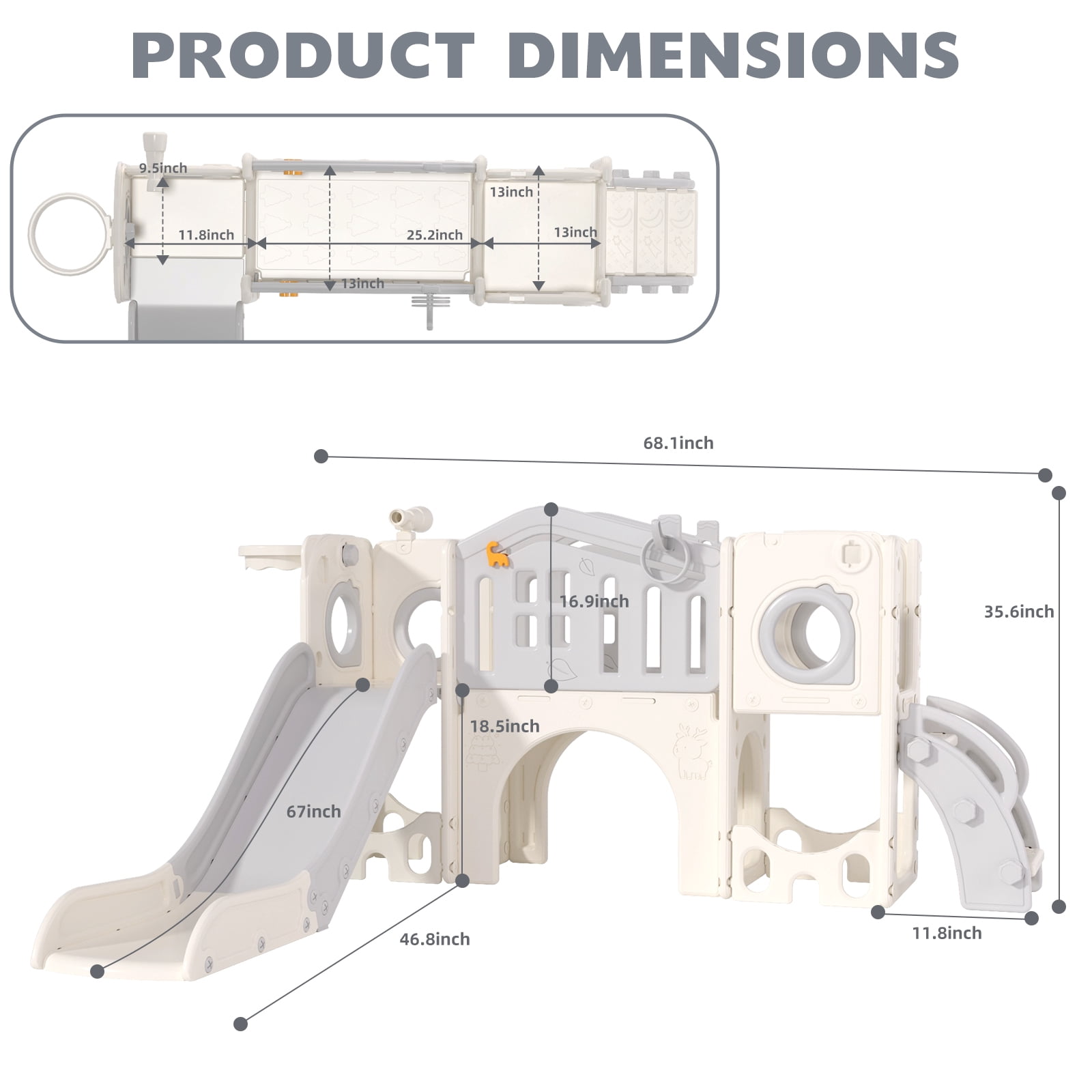 XJD 11 in 1 Toddler Slide PlaySet for kids indoor/outdoor for Toddlers Age 1-3, Gray