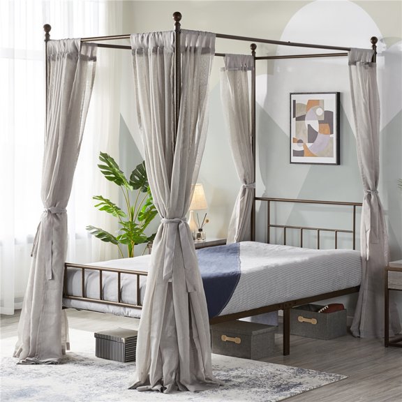 Renwick Juno Metal Canopy Frame Four Poster Bed with Headboard and Footboard, Twin, Bronze