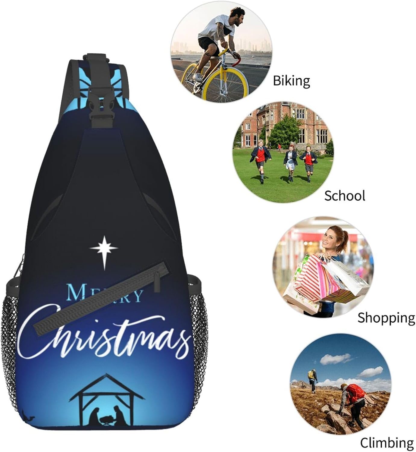 Merry Christmas Birth Christ Sling Bag Crossbody Hiking Travel Chest Bags Backpack Shoulder Daypack for Women Men