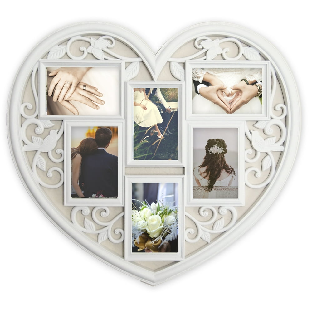 JOICE GIFT White Wall Large Hanging Heart Shape Collage Picture Frame 6 ...