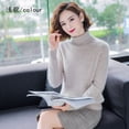 thumbnail image 3 of Suéter de cachemira 100 % de visón para otoño e invierno, jersey de punto para mujer, grueso, cálido, de color sólido, de talla grande, con solapa alta, 3 of 5