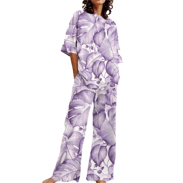 Summer Outfits For Women 2 Cotton Linen Set Oversized T Shirts Straight Leg Pant Plus Size Tracksuit