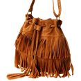 thumbnail image 1 of Flmtop Fashion Solid Color Women Fringe Drawstring Suede Crossbody Shoulder Bucket Bag, 1 of 10