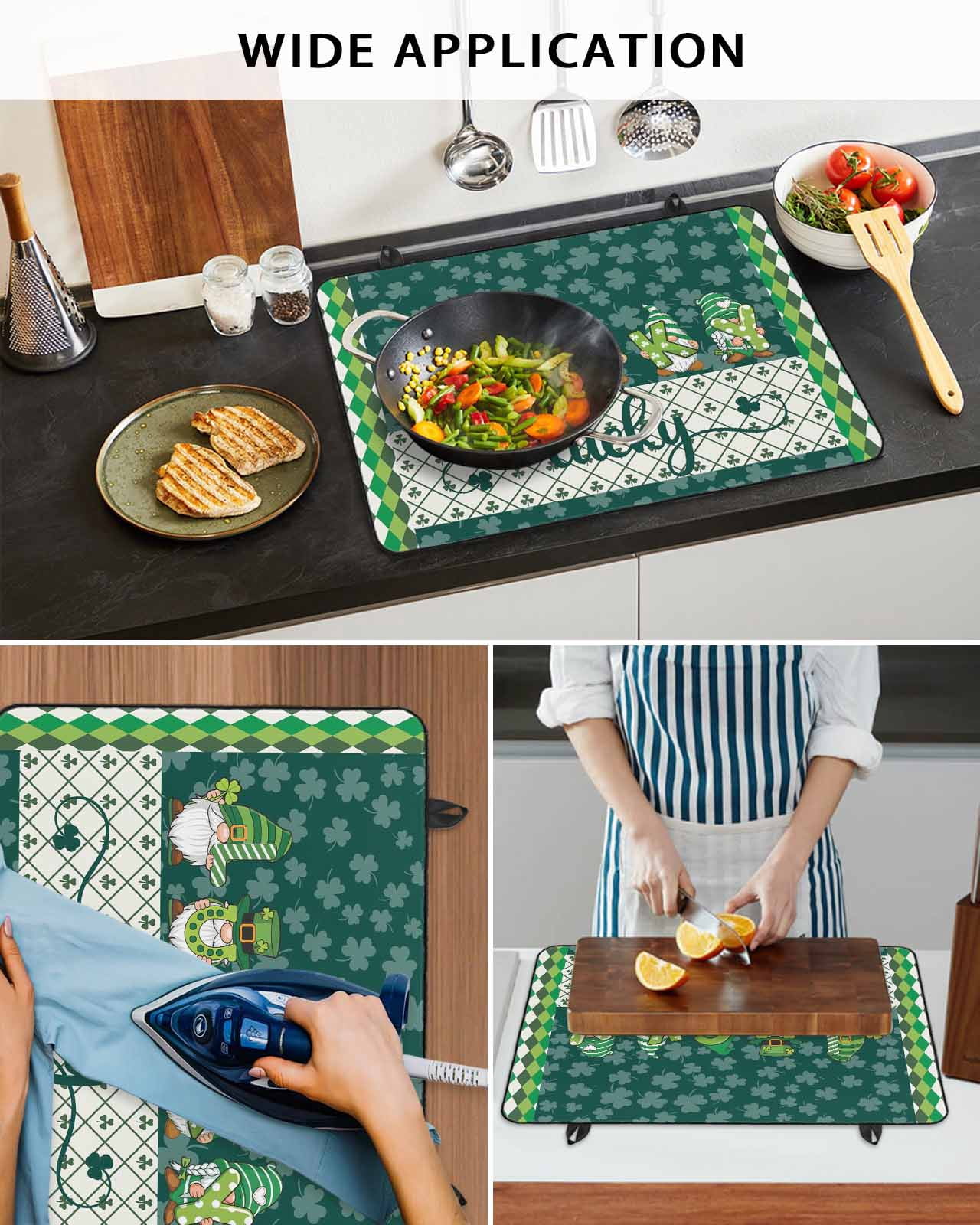 Large Induction Cooktop Protector Mat St. Patrick's Day Stove Top Covers for Electric Stove, Spring Green Lucky Shamrock Gnomes Plaid Decorative Stove Burner Cover Mats, Glass Top Stove Cover