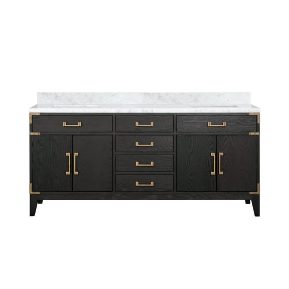 Harbor 72 in W x 22 in D Black Oak Double Bath Vanity and Carrara Marble Top
