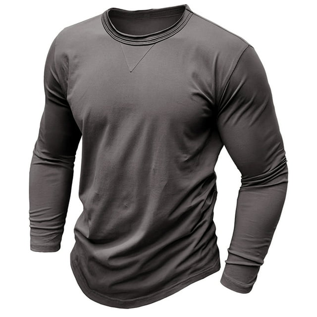 Jalioing T-Shirt à Col Rond pour Homme, Couleur Unie, Décontracté, Manches Longues, Automne Printemps, Mode, Chandail de Base