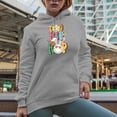 thumbnail image 2 of Distressed Too Hip to Hop - Retro Easter Sunday Bunny Art Favor, Souvenir or Merch Gift, Heather Grey Hooded Sweatshirt or Hoodie, Medium, 2 of 5