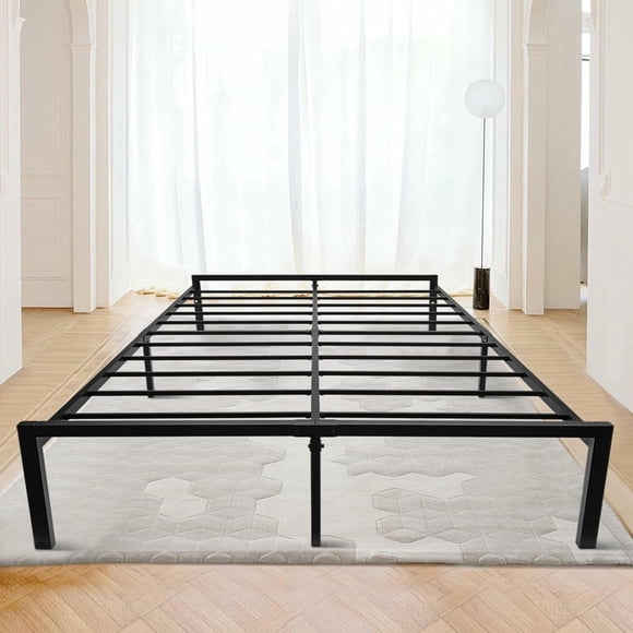 Heavy Duty Queen Bed Frame with Slat Clips, 16 Inch Platform Bed Frame Metal Slats Support with Underbed Storage, No Box Spring Needed, Easy Assembly