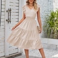 thumbnail image 1 of Vestido de mujer de una línea sin mangas con cuello en V vestido largo suave para cóctel (Beige XL) FLhrweasw Para estrenar, 1 of 6