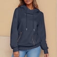 thumbnail image 4 of Pullover Sweaters for Women Workout Fall Loose Fit Hooded Long-sleeved Kimono Cold Shoulder Hoody Plain Hoodie Cotton Sweatshirts Sweatshirt(Navy,XL), 4 of 8