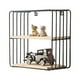 thumbnail image 1 of Estante de pared de hierro y madera para sala de estar, cocina, baño, elegante y exquisito estante de almacenamiento de pared cuadrado de doble capa negro, 1 of 2