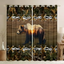 jejeloiu Rustic Hunting Curtains Pack of 2 (42x84 Each),Safari Animal Bear Curtains Blackout,Brown Green Bedroom Curtains For Boys,Ultra Soft Home Decor