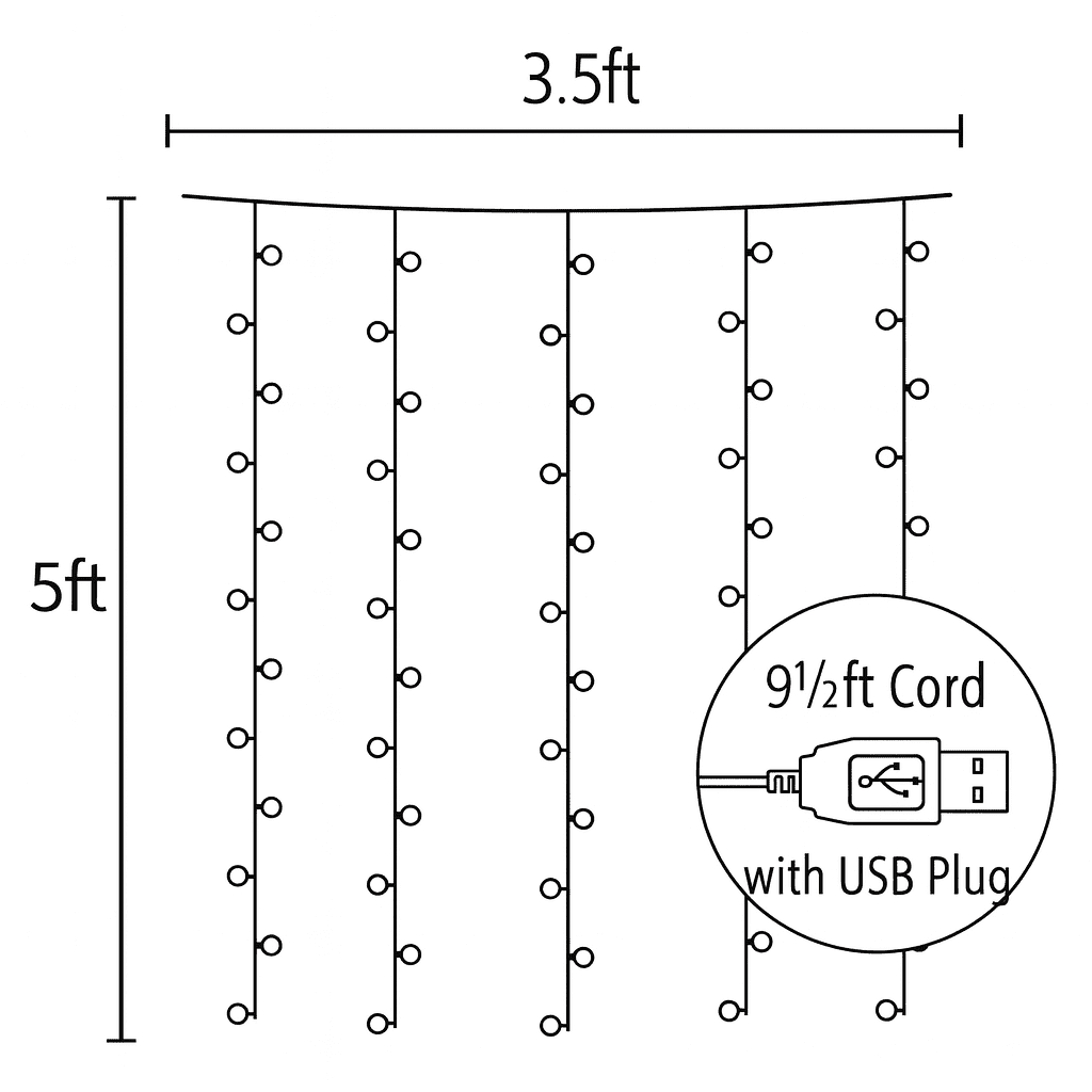 Mainstays 96-Count LED Curtain Lights, Warm White, 6 Strands, 5 ft Drop, Plug-in
