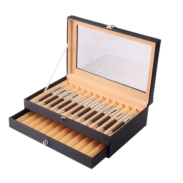 Tholdsy Caja expositora de bolígrafos de madera, almacenamiento organizado, caja de almacenamiento con ranuras para exhibición de bolígrafos Carpetas de archivos negro