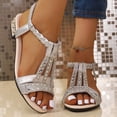 thumbnail image 2 of Low Heeled Sandals for Women Vintage Rhinestone Open Toe Elegant Dressy Party Prom Heels Elastic Ankle Strap Silver Size 8, 2 of 9