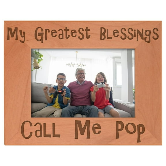 ThisWear Father's Day Gift Blessings Call Me Pop Natural Wood Engraved 4x6 Landscape Picture Frame Wood
