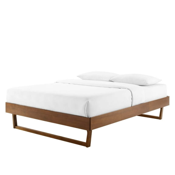 Platform Bed Frame, Queen Size, Wood, Brown Walnut, Modern Contemporary Urban Design, Bedroom Master Guest Suite