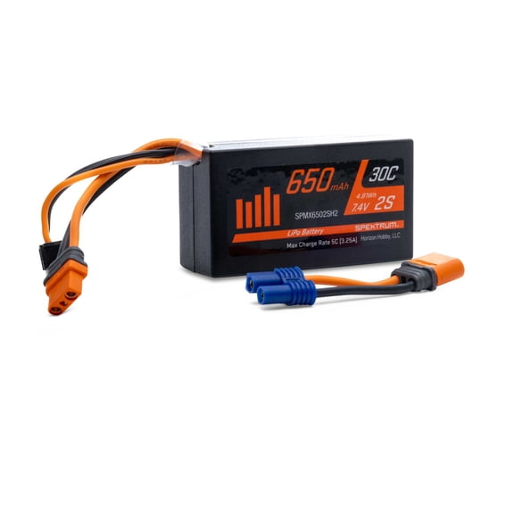Spektrum 650mAh 2S 7.4V 30C Mini LiPo IC2 SPMX6502SH2 Car Batteries & Accessories