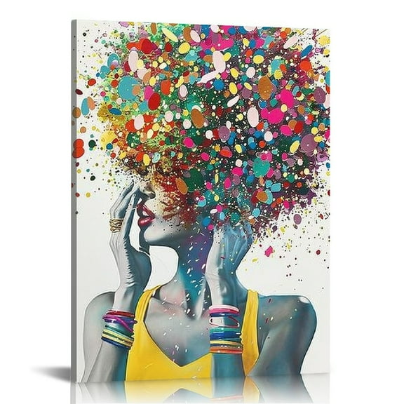 JRXY African American Wall Art - Black Art Paintings for Wall - Graffiti Canvas Wall Art for Living Room Bedroom Office Decor - Colorful Black African Woman Painting Framed Ready to Hang  12x16 in