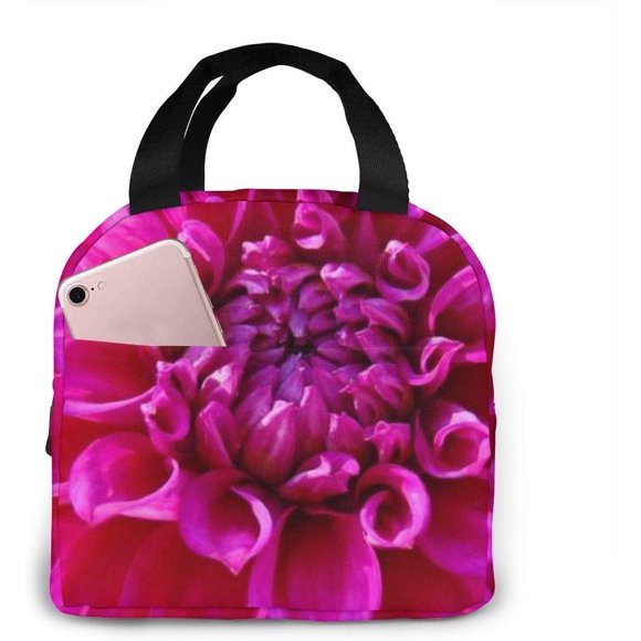 Hot Pink Chrysanthemum in Bloom Portable Insulated Lunch Bag Tote 8.5 X 8 X 5 Inch Waterproof Meal Prep Box with Zipper for Office School Women Men Picnic Food Kids Girls Boys