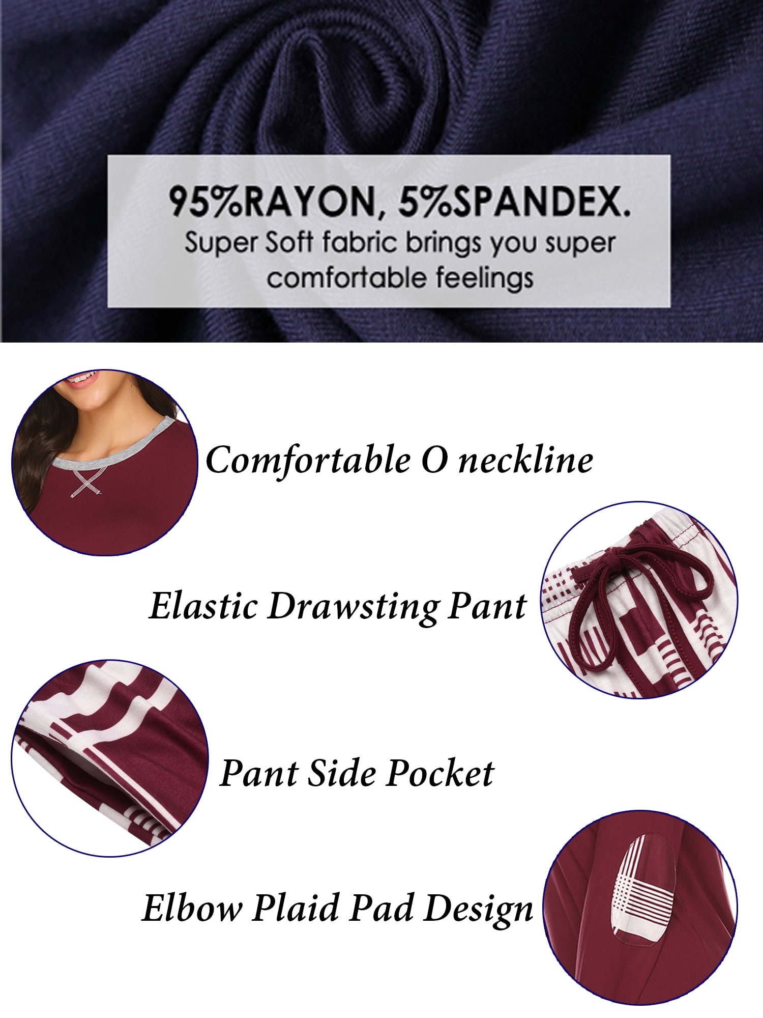 KISSGAL Women Pajama Sets with Pocket Comfy Long Sleeve Pajama with Plaid Jogger Pants Lounge Sets Crew Neck Soft Christmas Sleepwear
