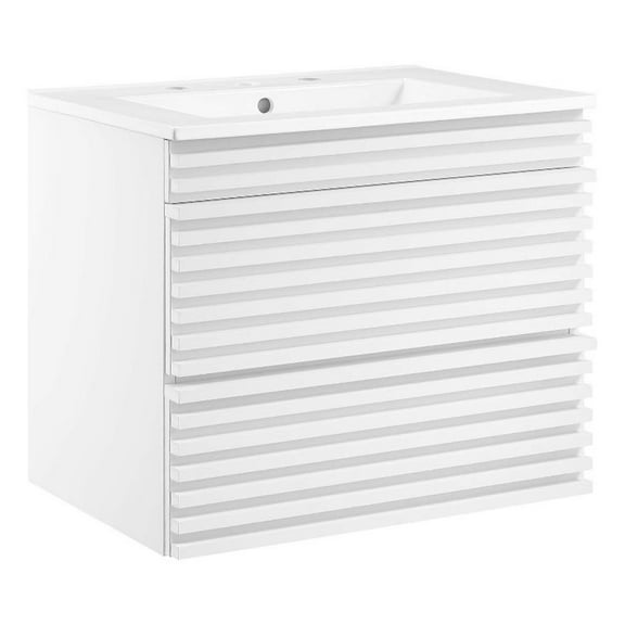 Modway Render 24.5" MDF Wood Wall-Mount Bathroom Vanity in White