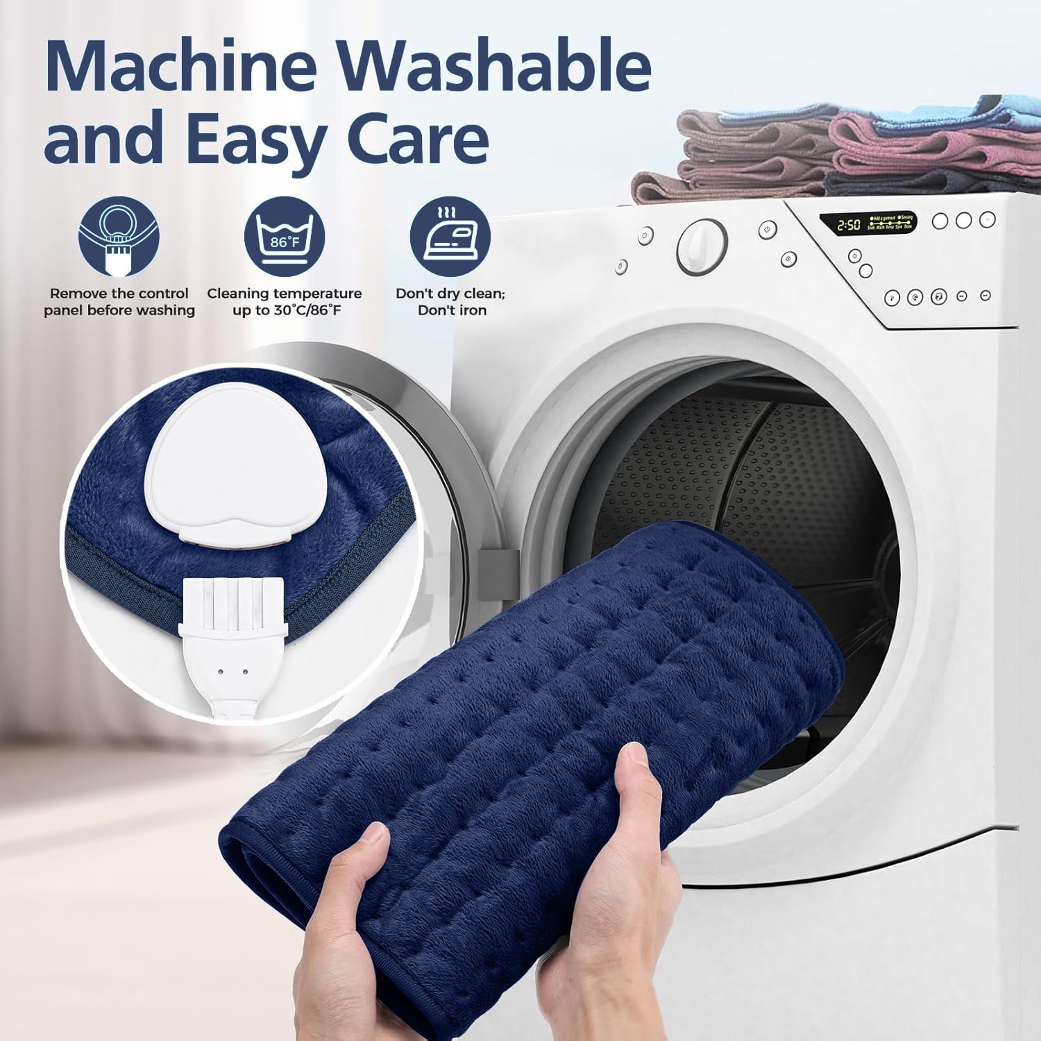 Heating Pad for Back,Neck,Abdomen,Shoulder,Knee,Arms,Legs,Dry/Moist Heat & Auto Shut off, Birthday Gifts for Men and Women,12" x 24",Navy Blue,1 Pack