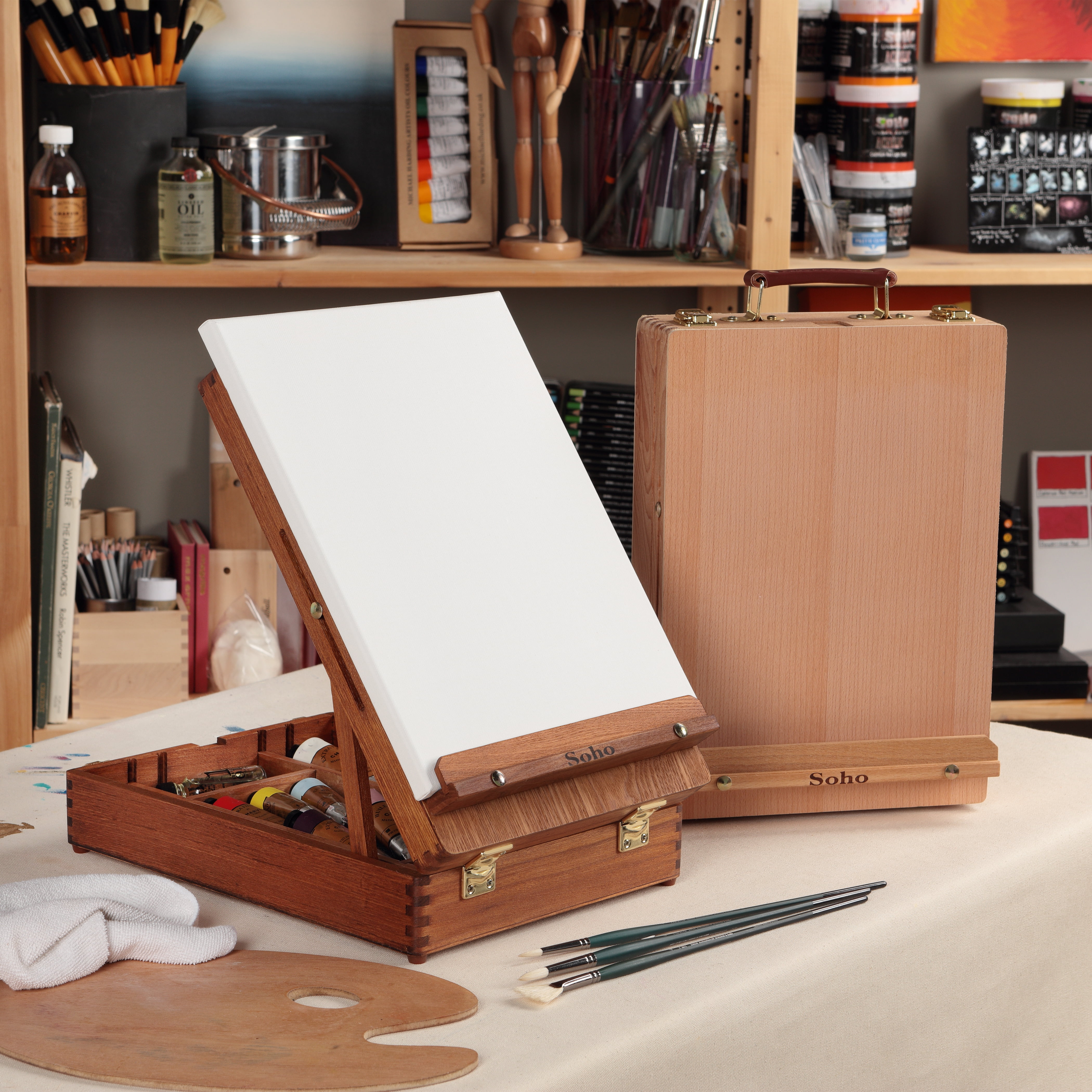 Newport Medium Artist Wood Sketchbox Easel, Table Desktop Storage