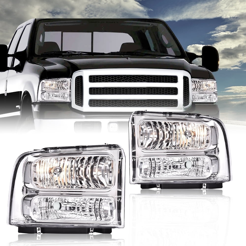 CROSSDESIGN Headlights Fit for Ford F-250 F-350 Super Duty 1999-2004 Headlamps