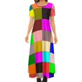 thumbnail image 1 of Robe à Blocs de Couleur Rayures Colorées Robe Maxi de Soirée Manches Courtes Esthétique Boho Plage Longues Grandes Tailles, 1 of 5