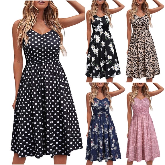 YuXingFu Boho Dresses for Women Mid-Length V-Neck Plus Size Womens Dress Sleeveless Solid Color Slim Fit Casual Summer Black S