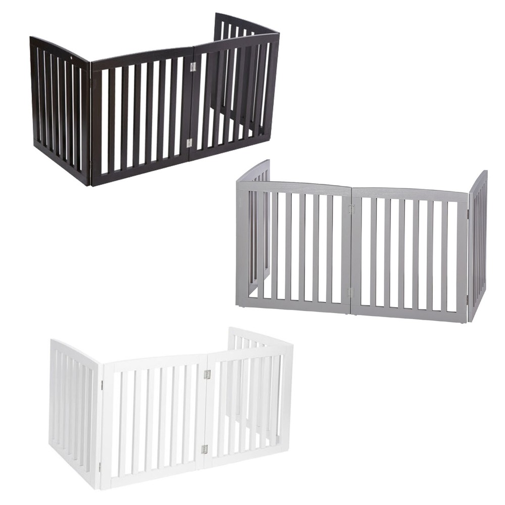 SONGMY 24" Dog Gate 4 Panels, Brown Pet Fence Baby Playpen Folding Barrier