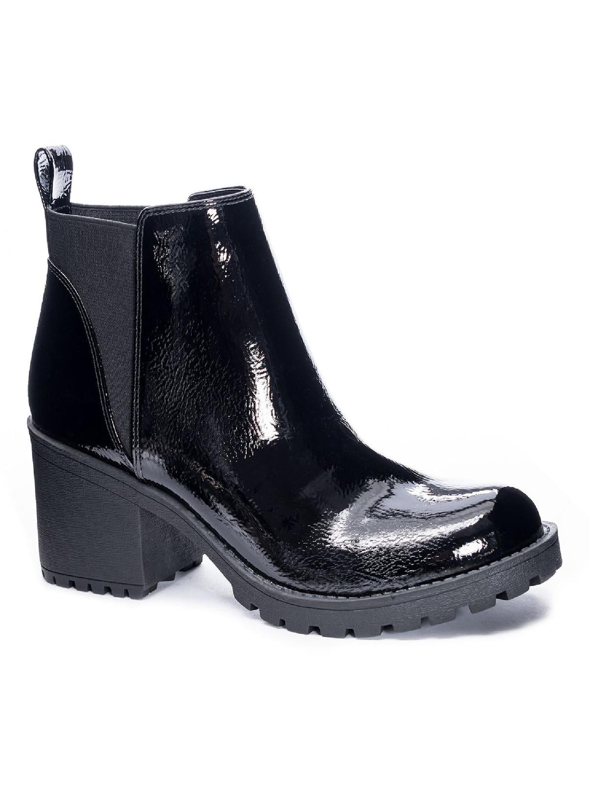 black patent ankle boots
