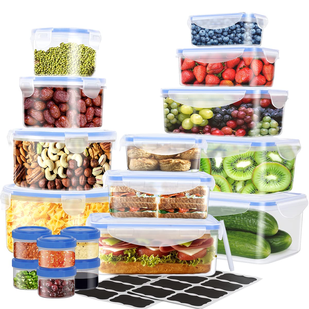 Koovon Airtight Food Storage Containers with Lids, 18 Pcs BPA Free Clear Plastic Food Storage Container Set for Pantry & Kitchen Organization, Lunch Containers, Meal Prep with Chalkboard Labels & Mark
