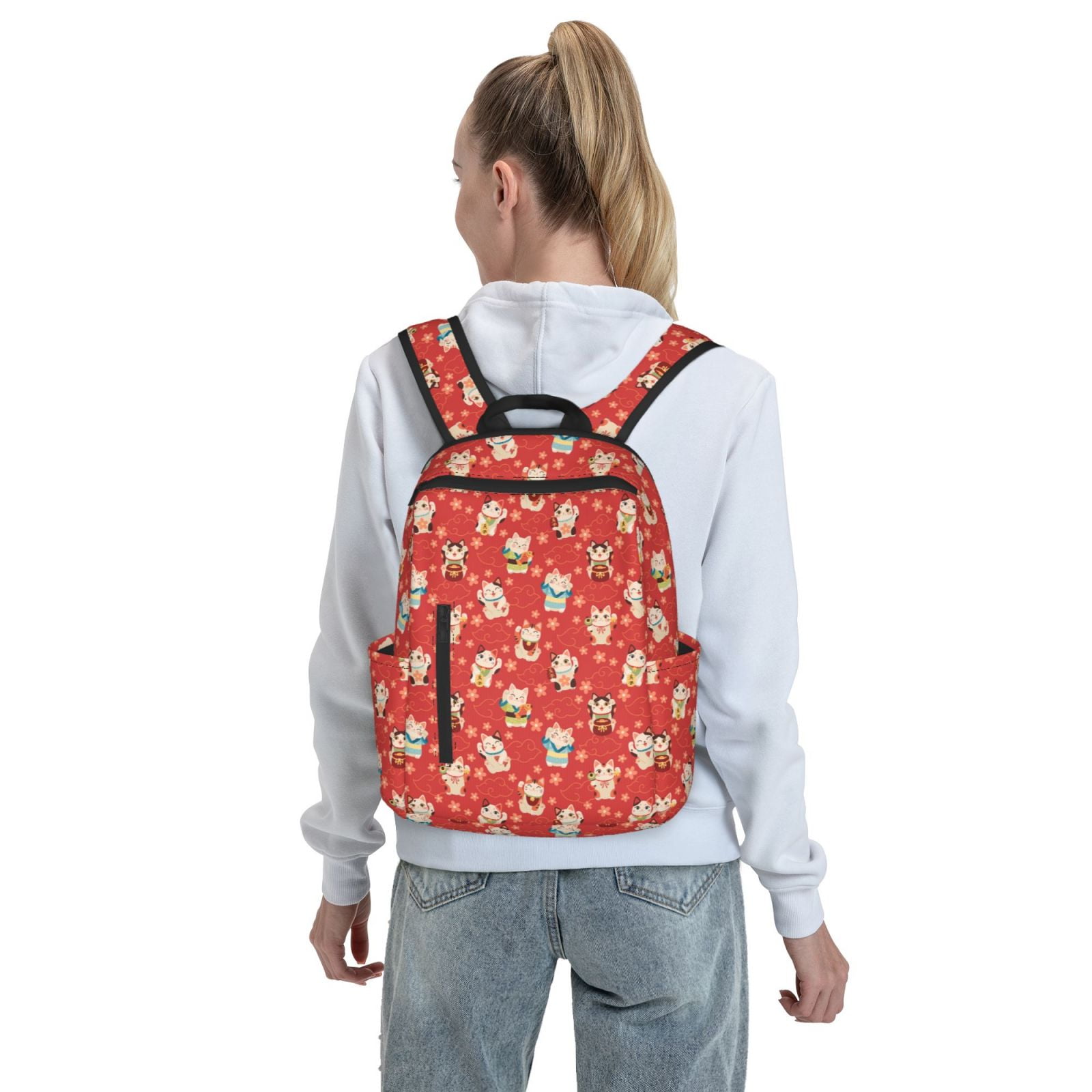 Defioc Japanese Maneki Cats Pattern Travel Laptop Backpack,Lightweight Backpack Travel Hiking Daypack Backpack Work Bag for Men Women