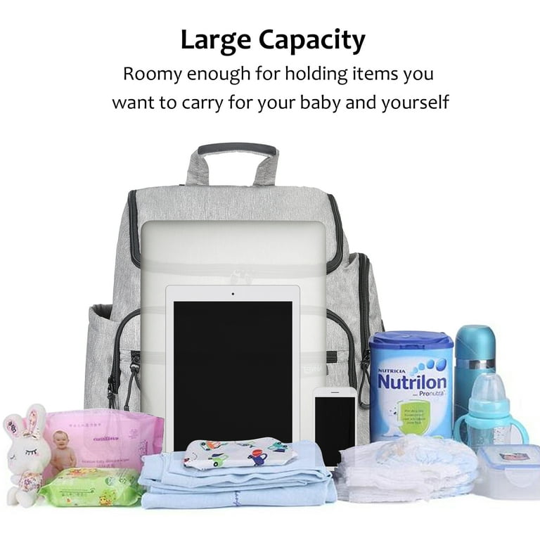 Terrania Multifunctional Baby Diaper Backpack with Insulated Bottle Cube Mesh Storage Cube Gray