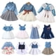 thumbnail image 2 of Vestido de malla de mezclilla para niñas bebés Vestido de fiesta de primavera y verano con cinturón Conjunto de ropa informal floral para niños Trajes de moda para niños pequeños 18-24M (Etiqueta 90) Gao Jinjia LED, 2 of 2