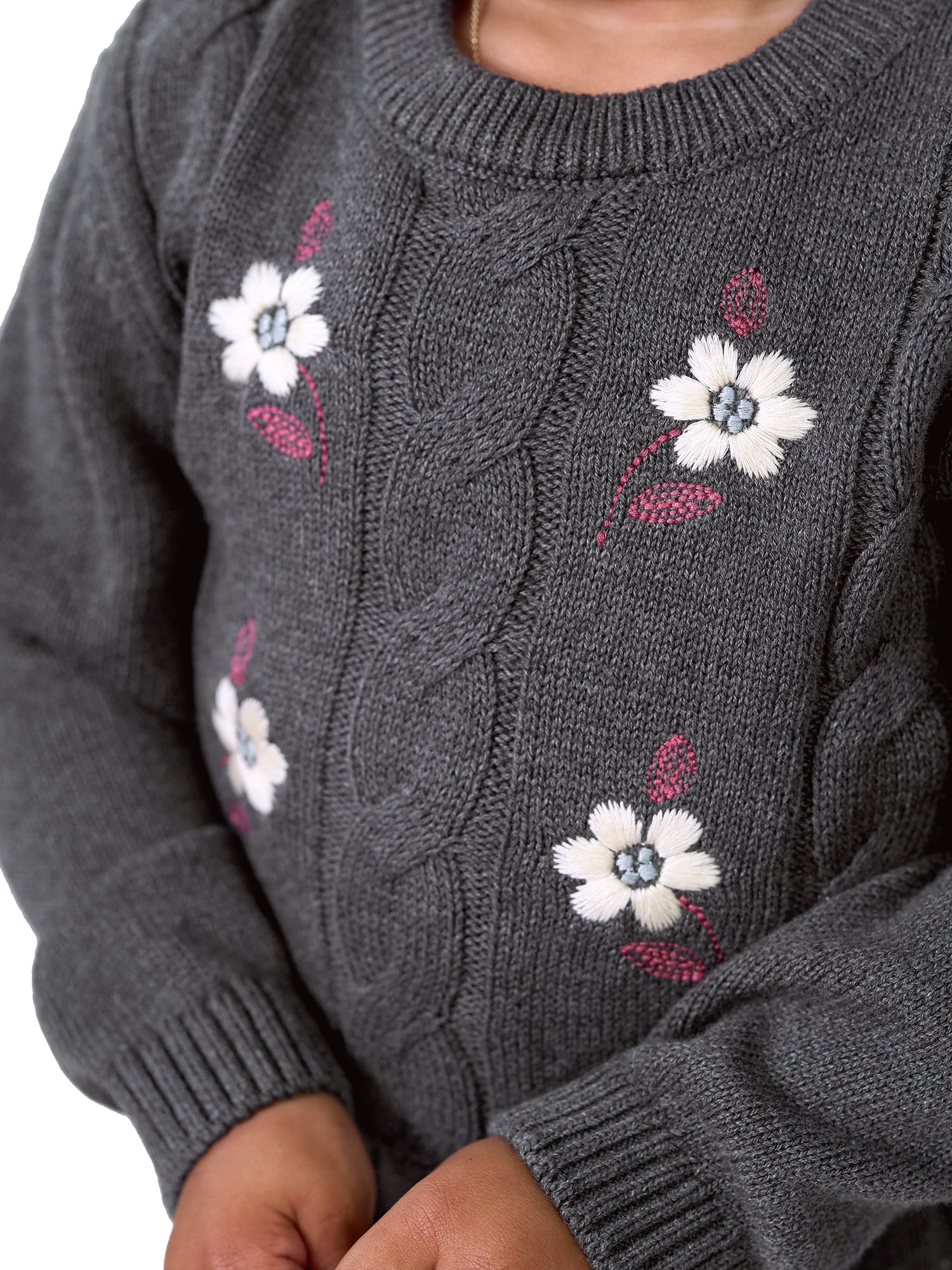 Modern Moments by Gerber Toddler Girl Embroidered Cabel Sweater, Sizes 12 Months - 5T