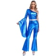 thumbnail image 4 of Traje de baile de Jazz Hippie Disco de los años 70 para mujer, disfraz de Cosplay, mono individual de manga larga, parte inferior acampanada metálica brillante, 4 of 5