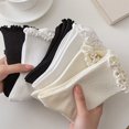 thumbnail image 3 of AVRNLIQ Womens Ruffle Crew Socks Lettuce Edge Frilly Preppy Ribbed Stretch Breathable Mid-Calf Black Free Size, 3 of 5