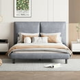 thumbnail image 3 of Queen Size Upholstered Platform Bed, Gray Polyester Fabric, Double Headrests - 88"x71" Bedroom Furniture for Comfort & Style, 3 of 13