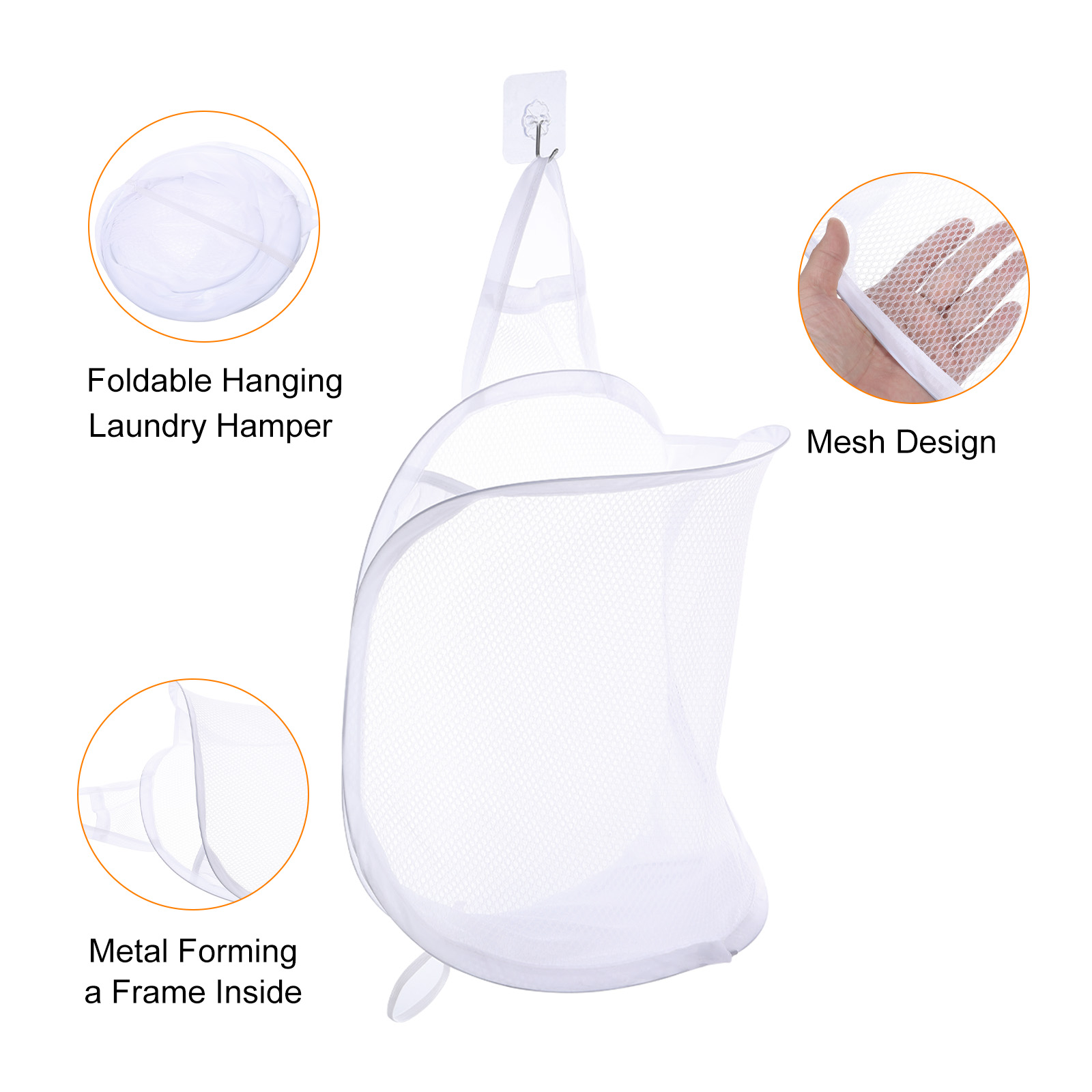 Unique Bargains Hanging Mesh Laundry Bag for Delicates Washing Storage White
