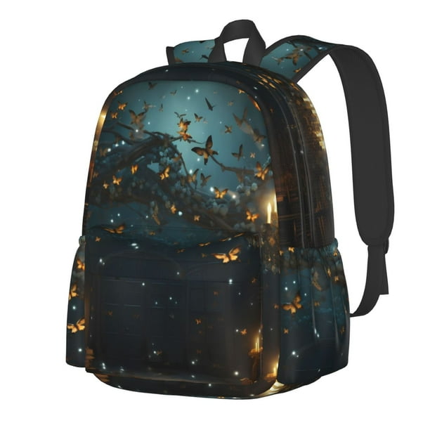 Disketp Magical Library Butterfly Night Mochila Escolar de Gran Capacidad y Peso Ligero, Mochila de Viaje Ideal para Escuela, Trabajo y Uso Diario, Cómoda y con Estilo